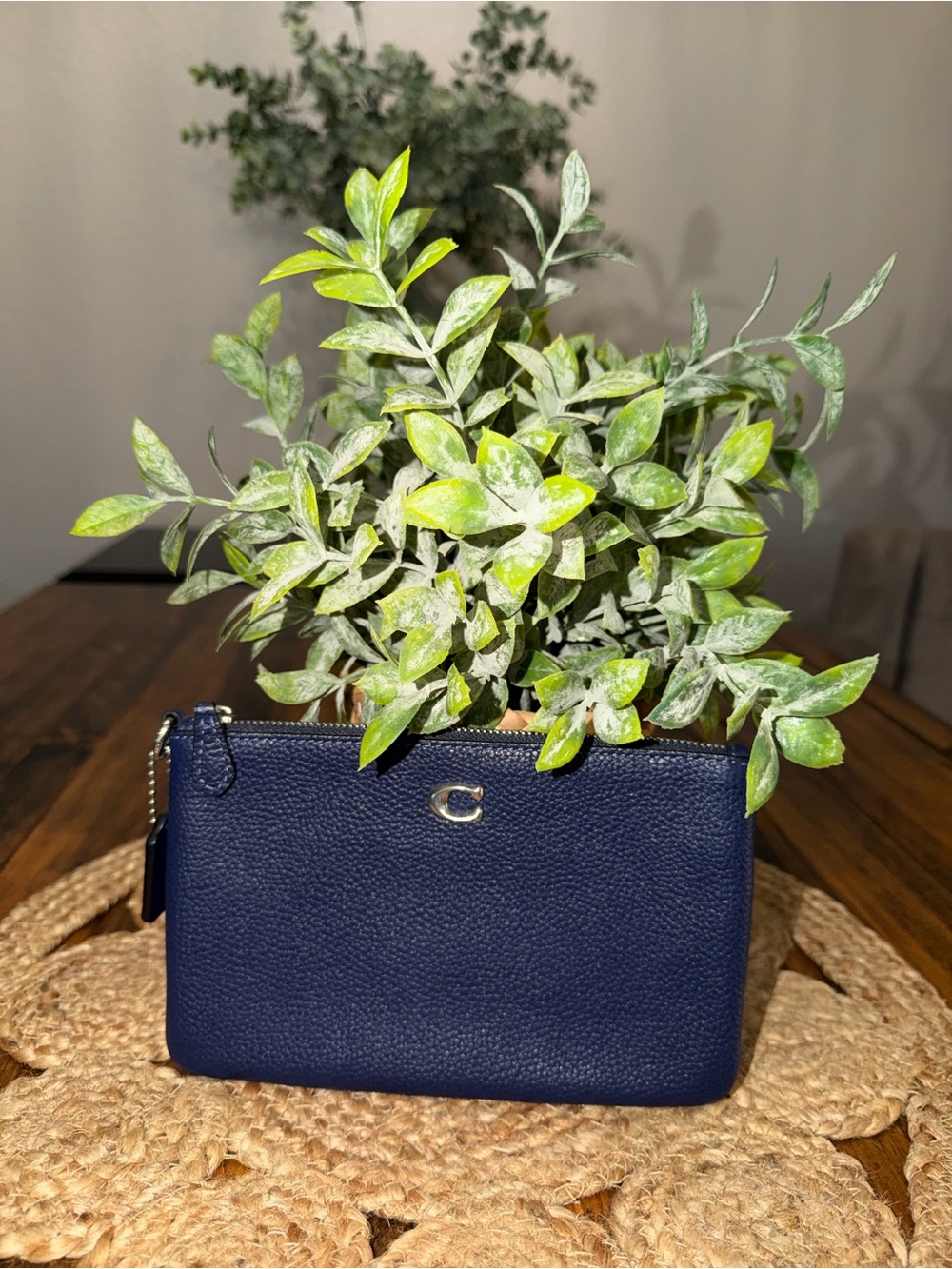 Coach Navy Pebble Leather Wristlet Pouch
